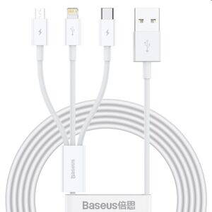 Baseus CAMLTYS-02 Superior Fast Charging Dátový Kábel 3v1 USB-C Lightning MicroUSB 1.5m, biely 57983104529