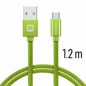 Dátový kábel Swissten textilný s Micro-USB konektorom a podporou rýchlonabíjania, Green 71522207