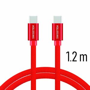 Dátový kábel Swissten textilný s USB-C konektormi a podporou rýchlonabíjania, Red 71527206