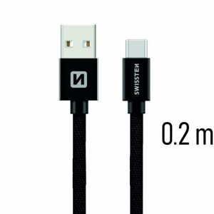 Dátový kábel Swissten textilný s USB-C konektorom a podporou rýchlonabíjania, Black 71521101