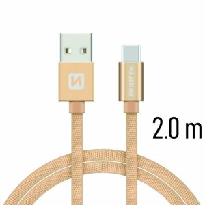 Dátový kábel Swissten textilný s USB-C konektorom a podporou rýchlonabíjania, Gold 71521304