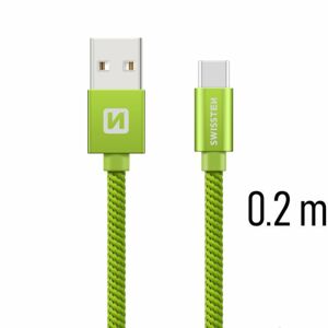 Dátový kábel Swissten textilný s USB-C konektorom a podporou rýchlonabíjania, Green 71521107