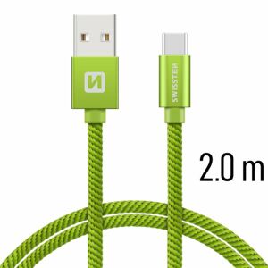 Dátový kábel Swissten textilný s USB-C konektorom a podporou rýchlonabíjania, Green 71521307