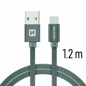 Dátový kábel Swissten textilný s USB-C konektorom a podporou rýchlonabíjania, Grey 71521202