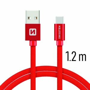 Dátový kábel Swissten textilný s USB-C konektorom a podporou rýchlonabíjania, Red 71521206