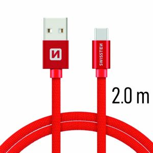 Dátový kábel Swissten textilný s USB-C konektorom a podporou rýchlonabíjania, Red 71521306