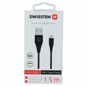 Dátový kábel Swissten USB / USB-C 1,5 M a s podporou super rýchlonabíjania 5A, čierny 71504430