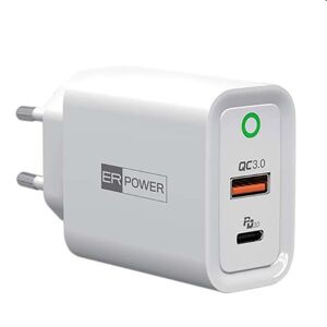 ER POWER Sieťová nabíjačka s  USB-CUSB-A EU, PD, QC, biela ERPW30PD2-WH
