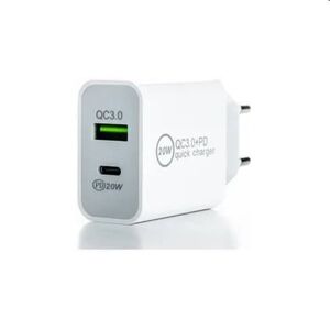 ER POWER Sieťová nabíjačka s  USB-CUSB-A, PD, QC, 20W, biela ERPW20PD2WH