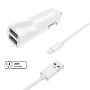 FIXED Autonabíjačka Smart Rapid Charge 2x USB s káblom USB/Lightning MFI 1m, 15W, biela FIXCC15-2UL-WH