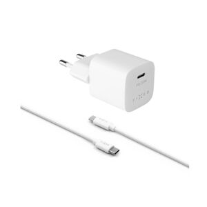 FIXED Mini charger set with USB-C output and USB-CUSB-C cable, PD support, 1 m, 20W, white FIXC20M-CC-WH