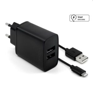 FIXED Sieťová nabíjačka Smart Rapid Charge s 2 x USB 15W + kábel USB/Lightning MFI 1m, čierna FIXC15-2UL-BK