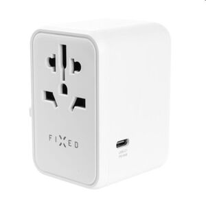 FIXED Travel adapter for EU, UK and USAAUS, with 3xUSB-C and 2xUSB output, GaN, PD 65W, white, vystavený, záruka 21 mes FIXCT65-3C2A-WH