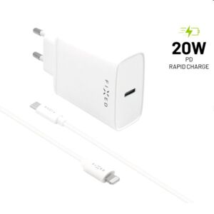 FIXED Travel Charger Smart Rapid Charge with 2 x USB PD,20W + Data Cabel USB-CLightning MFI 1m, white - OPENBOX (Rozbal FIXC20-CL-WH