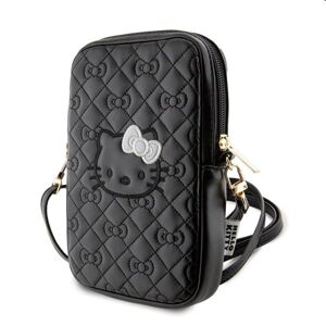 Hello Kitty PU Leather Quilted Pattern Kitty Head Logo Phone Bag, black 57983116953
