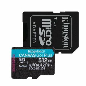 Kingston Canvas Go Plus Micro SDXC 512GB + SD adaptér, UHS-I U3 A2, Class 10 - rýchlosť 17090 MBs SDCG3512GB