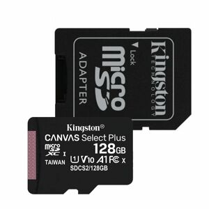 Kingston Canvas SeIect Plus Micro SDXC 128GB + SD adaptér, UHS-I A1, Class 10 - rýchlosť 100 MB/s SDCS2/128GB