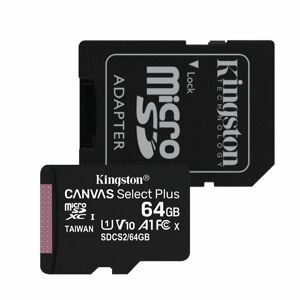 Kingston Canvas SeIect Plus Micro SDXC 64GB + SD adaptér, UHS-I A1, Class 10 - rýchlosť 100 MB/s SDCS2/64GB