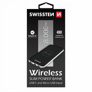 Powerbank Swissten Slim 8000 mAh s bezdrôtovým nabíjaním a USB-C vstupom, čierny 22013926