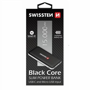 Powerbank Swissten Slim Black Core 15000 mAh s USB-C vstupom a inteligentným nabíjaním, čierny 22013923