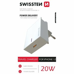Rýchlonabíjačka Swissten Power Delivery 20W s 1x USB-C pre iPhone 12, biela 22050600