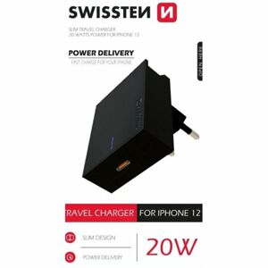 Rýchlonabíjačka Swissten Power Delivery 20W s 1x USB-C pre iPhone 12, čierna 22050500