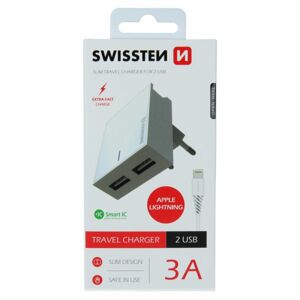 Rýchlonabíjačka Swissten Smart IC 3.A s 2 USB konektormi + dátový kábel USB / Lightning 1,2 m, biela 22047000