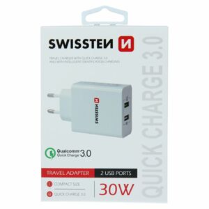 Rýchlonabíjačka Swissten Smart IC 30W s podporou QuickCharge 3.0 a 2 USB konektormi, biela 22013309