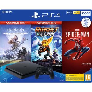 Sony PlayStation 4 Slim 500GB, jet black + Horizon: Zero Dawn (Complete Edition) + Ratchet & Clank + Spider-Man CZ CUH-2216A