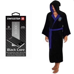 Swissten Black Core Slim Powerbank 30.000 mAh + Župan Bathrobe Ravenclaw Fleece Black Blue (Harry Potter)