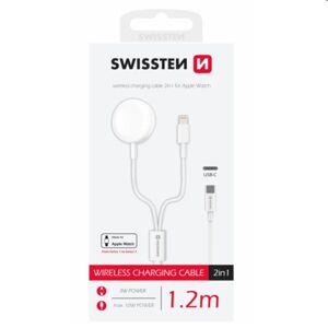 Swissten Nabíjací magnetický kábel 2v1 pre Apple Watch a Lightning 1,2 m, biely 22055510