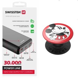 Swissten Power Line Powerbank 30 000 mAh 20W, PD, black + Popsockets Mickey Classic