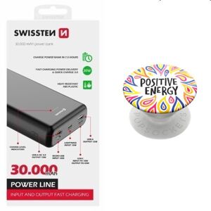 Swissten Power Line Powerbank 30 000 mAh 20W, PD, black + Popsockets Positive Energy PG