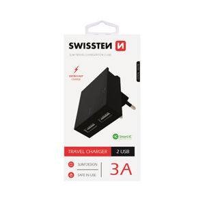 Swissten Travel Charger Smart IC with 2x USB 3A Power, black - OPENBOX (Rozbalený tovar s plnou zárukou) 22031000